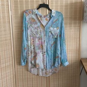 Anthro Multicolor Patterned silk Shirt L